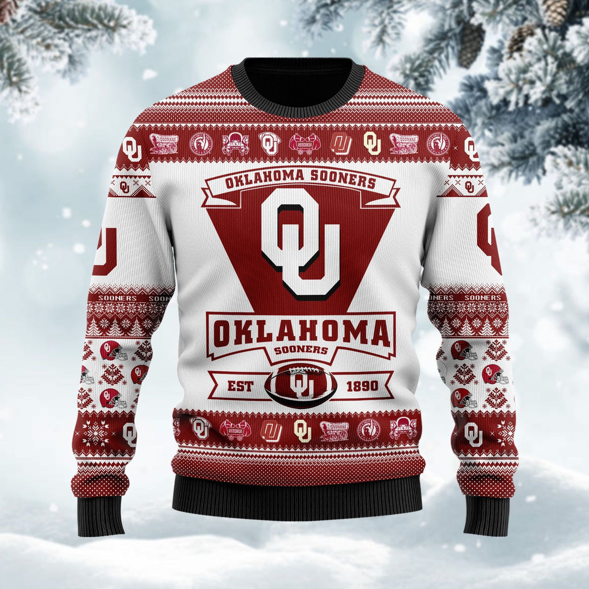 Oklahoma Sooners Football Team Logo Custom Name Personalized Ugly Christmas Sweater Perfect Holiday Gift