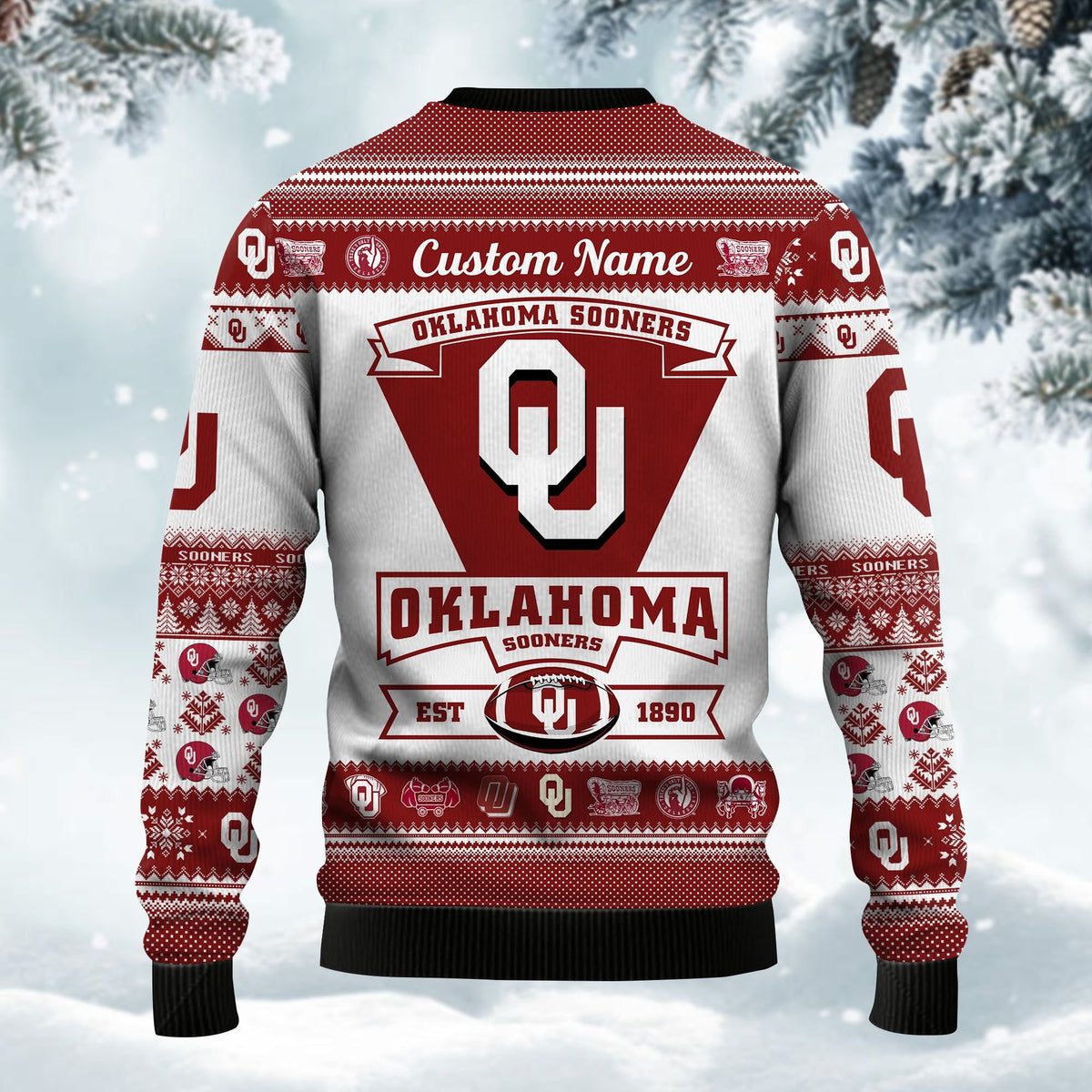 Oklahoma Sooners Football Team Logo Custom Name Personalized Ugly Christmas Sweater Perfect Holiday Gift