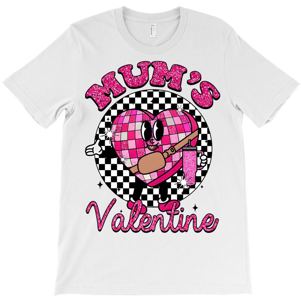 Glitter Mums Valentine Candy Heart Checkered T-Shirt Hoodie, Sweatshirt | PureTeeCo.com