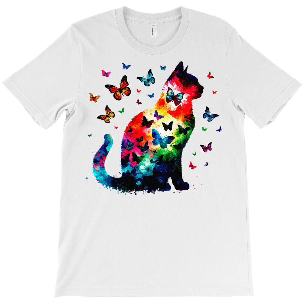 Colorful Cute Cat Wih Butterfly Kitten Silhouette T-Shirt