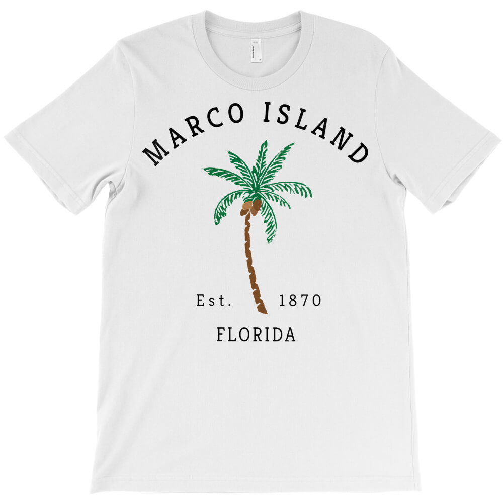 womens marco island florida colorful palm tree retro novelty art v nec T-Shirt