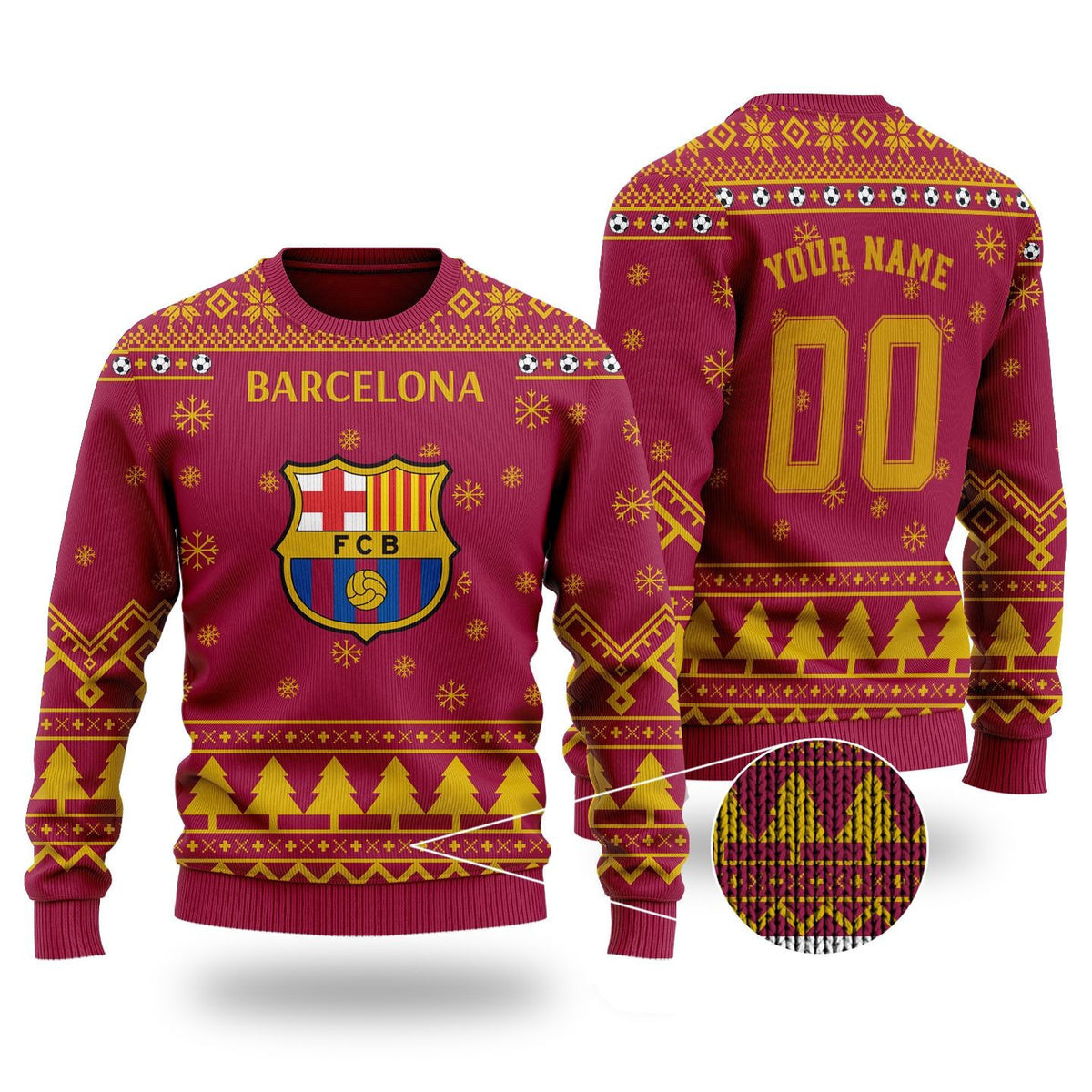 Personalized Custom Name And Number Barcelona Christmas For Fans Ugly Christmas Sweater Perfect Holiday Gift