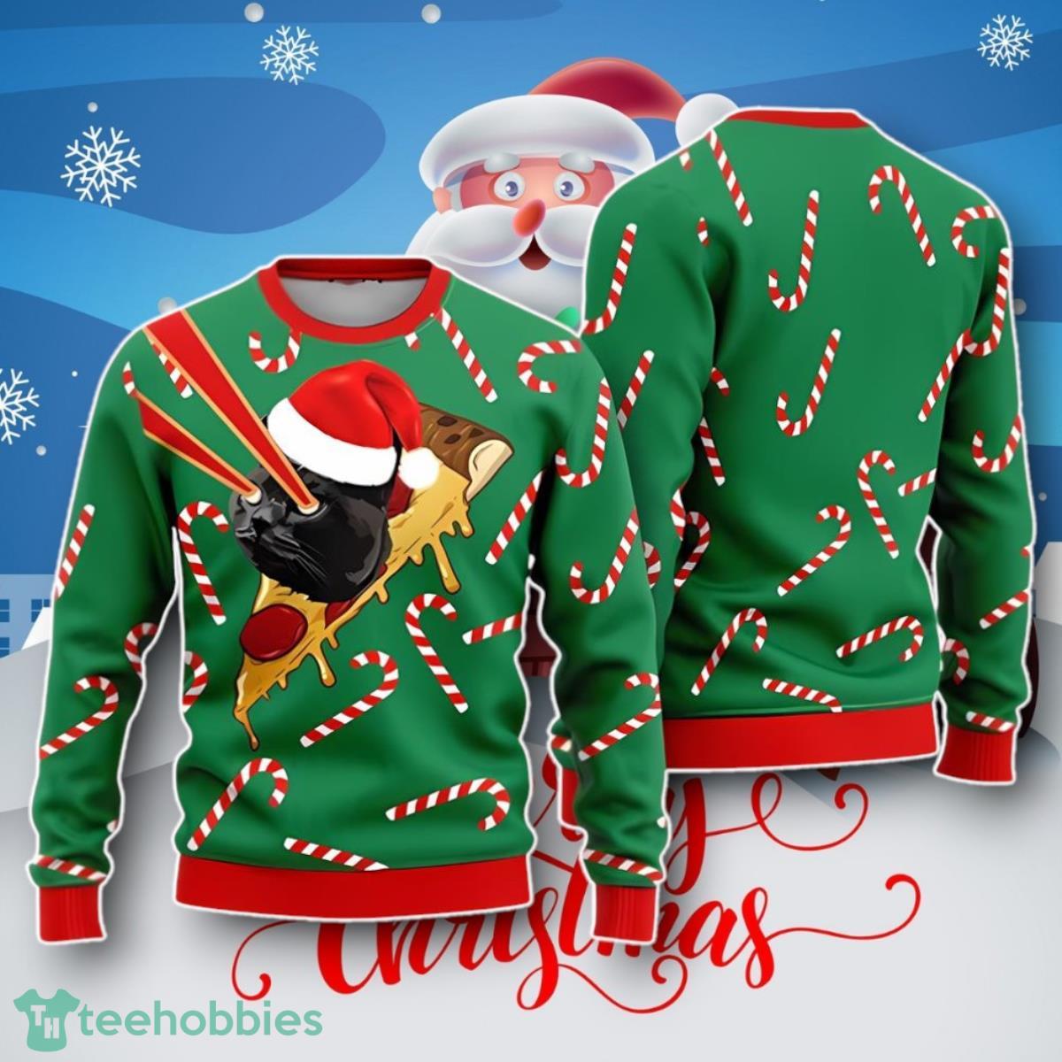 Pizza Cat With Laser Eyes Christmas Special Holiday Ugly Christmas Sweater Unique Gift