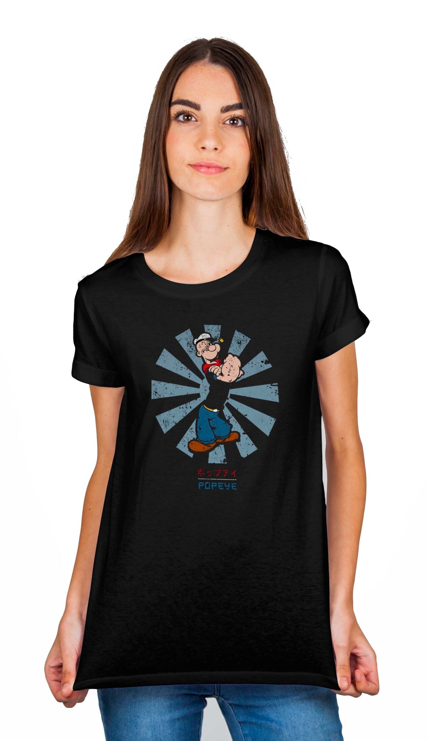 Popeye Womenâ€™s Black T-Shirt Hoodie, Sweatshirt | PureTeeCo.com