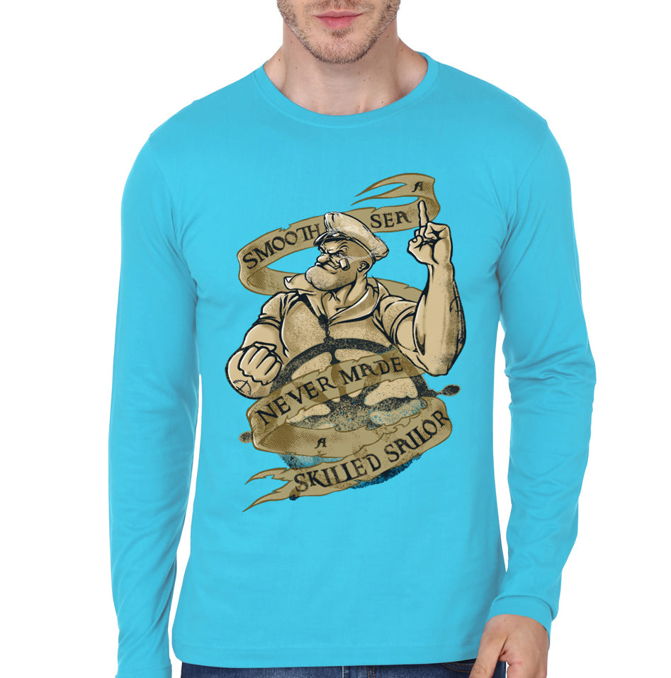 Popeye Light Blue Full Sleeve Tee Hoodie, Sweatshirt | PureTeeCo.com