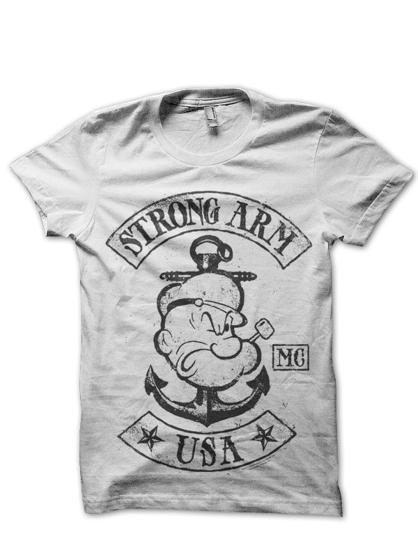Strong Arm Popeye White Tee Hoodie, Sweatshirt | PureTeeCo.com