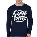 Positive Vibes Navy Blue Full Sleeve Tee Hoodie, Sweatshirt | PureTeeCo.com
