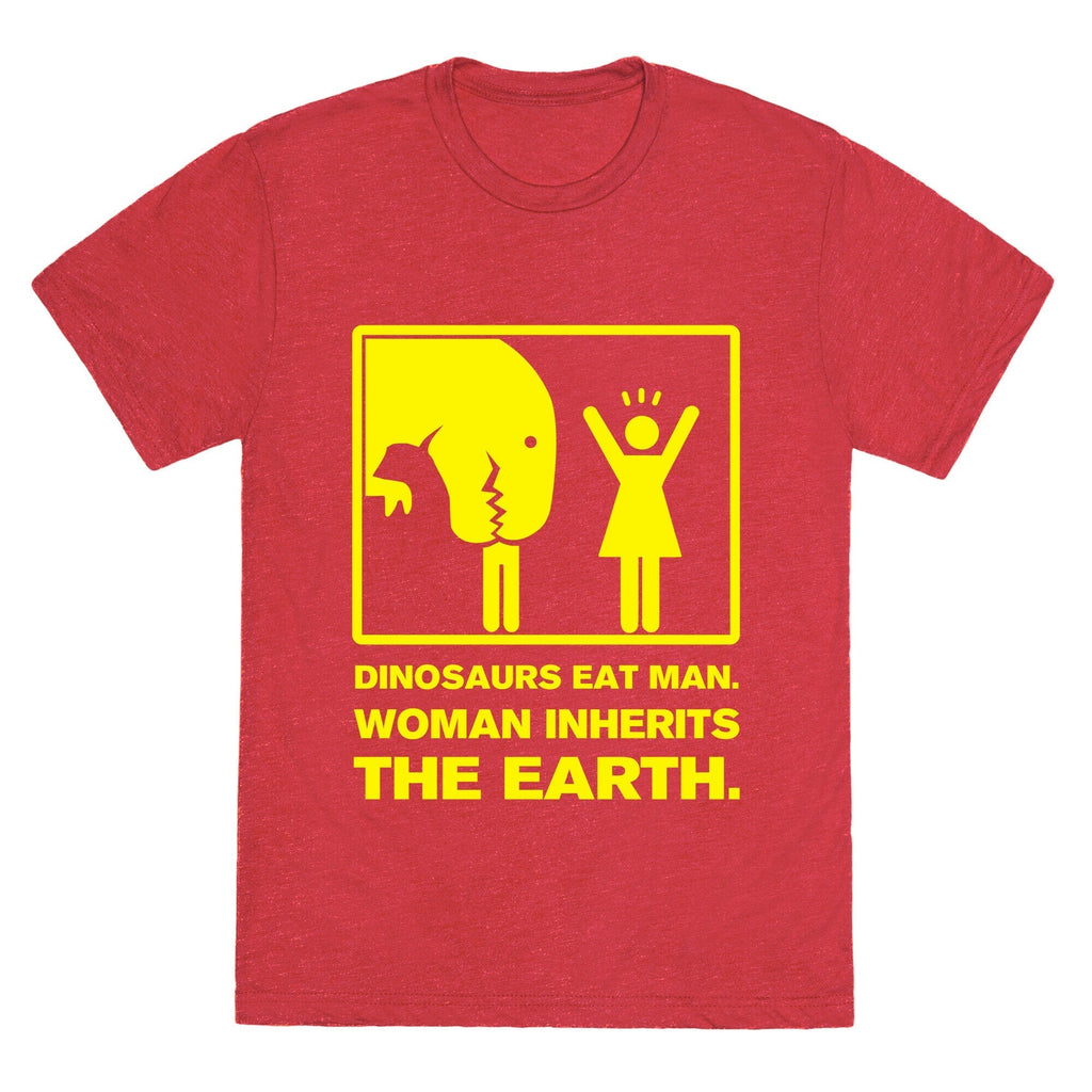 Dinosaur Eats Man. Woman Inherits the Earth. Unisex Triblend Tee Hoodie, Sweatshirt | PureTeeCo.com (Image 4)