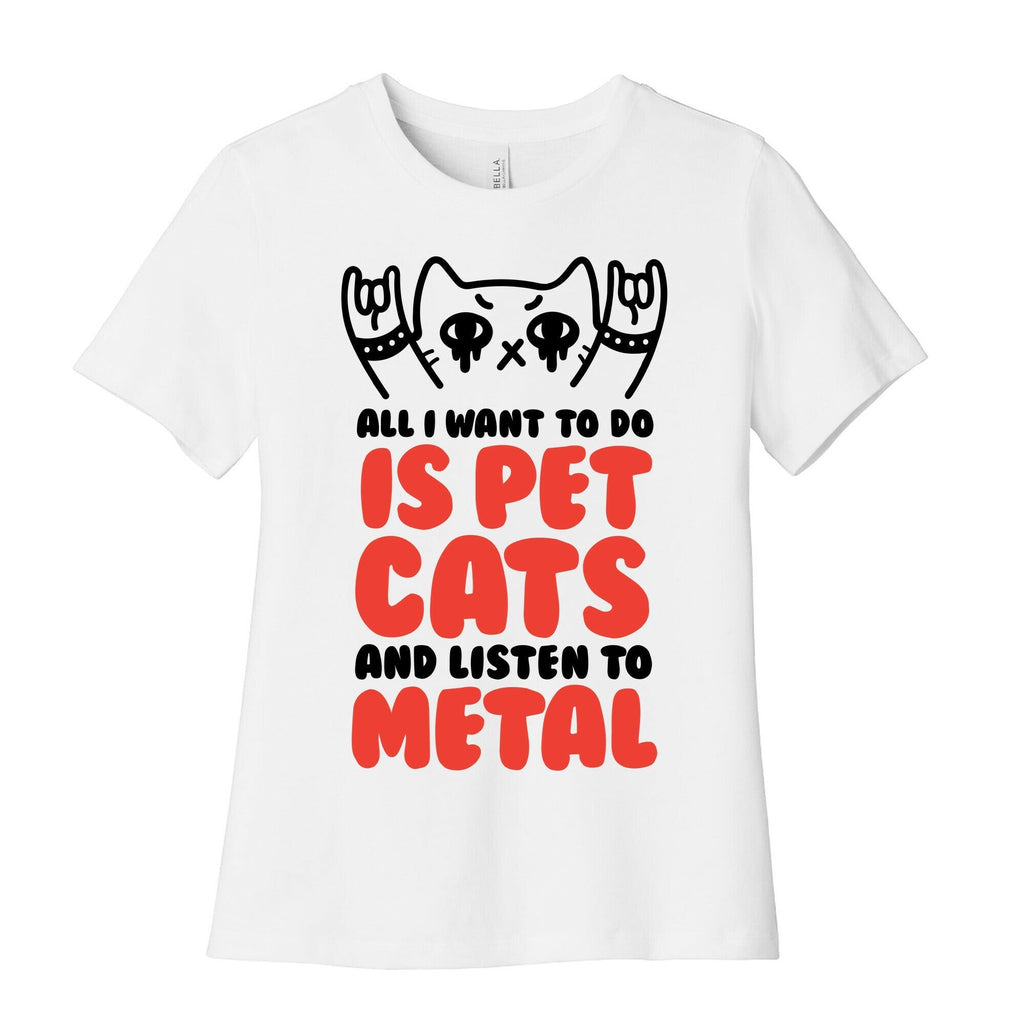 All I Want To Do Is Pet Cats And Listen To Metal Women's Cotton Tee Style001 Hoodie, Sweatshirt | PureTeeCo.com (Image 1)