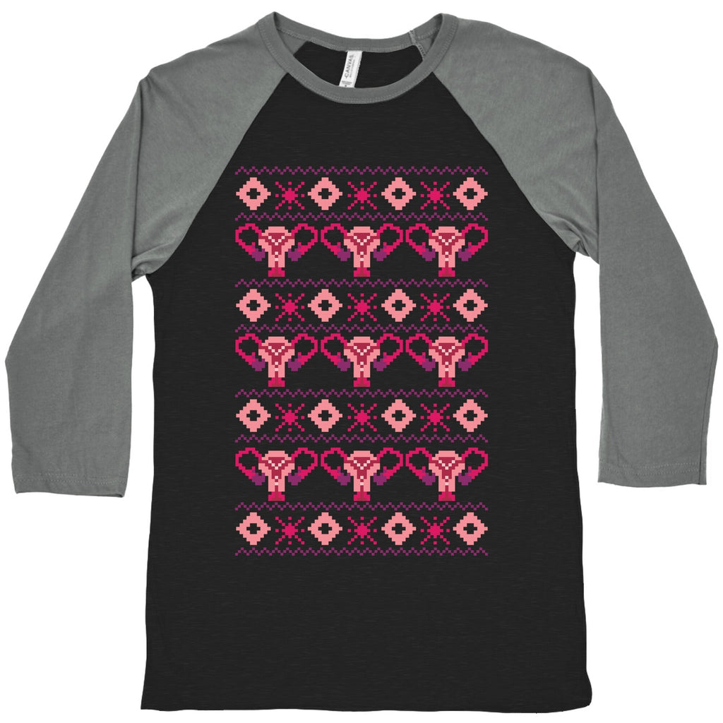 Cuterus Uterus Pattern Baseball Tee Hoodie, Sweatshirt | PureTeeCo.com (Image 3)