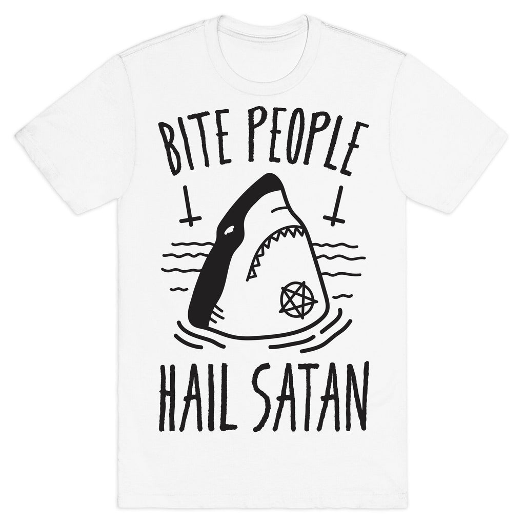 Bite People Hail Satan - Shark T-Shirt Hoodie, Sweatshirt | PureTeeCo.com (Image 2)