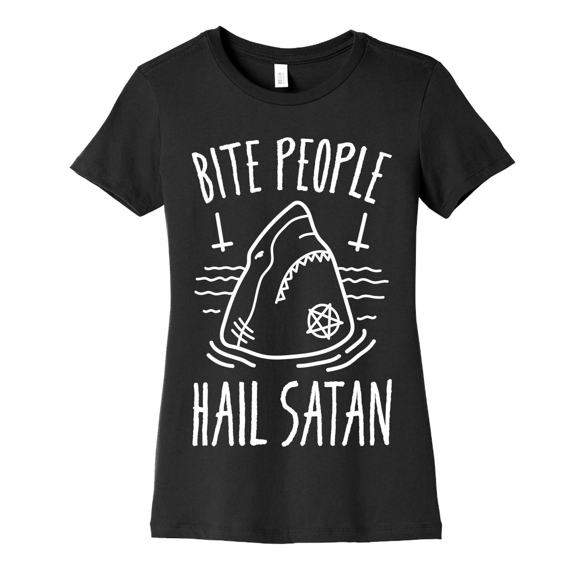 Bite People Hail Satan - Shark (White) Women's Cotton Tee Hoodie, Sweatshirt | PureTeeCo.com (Image 5)