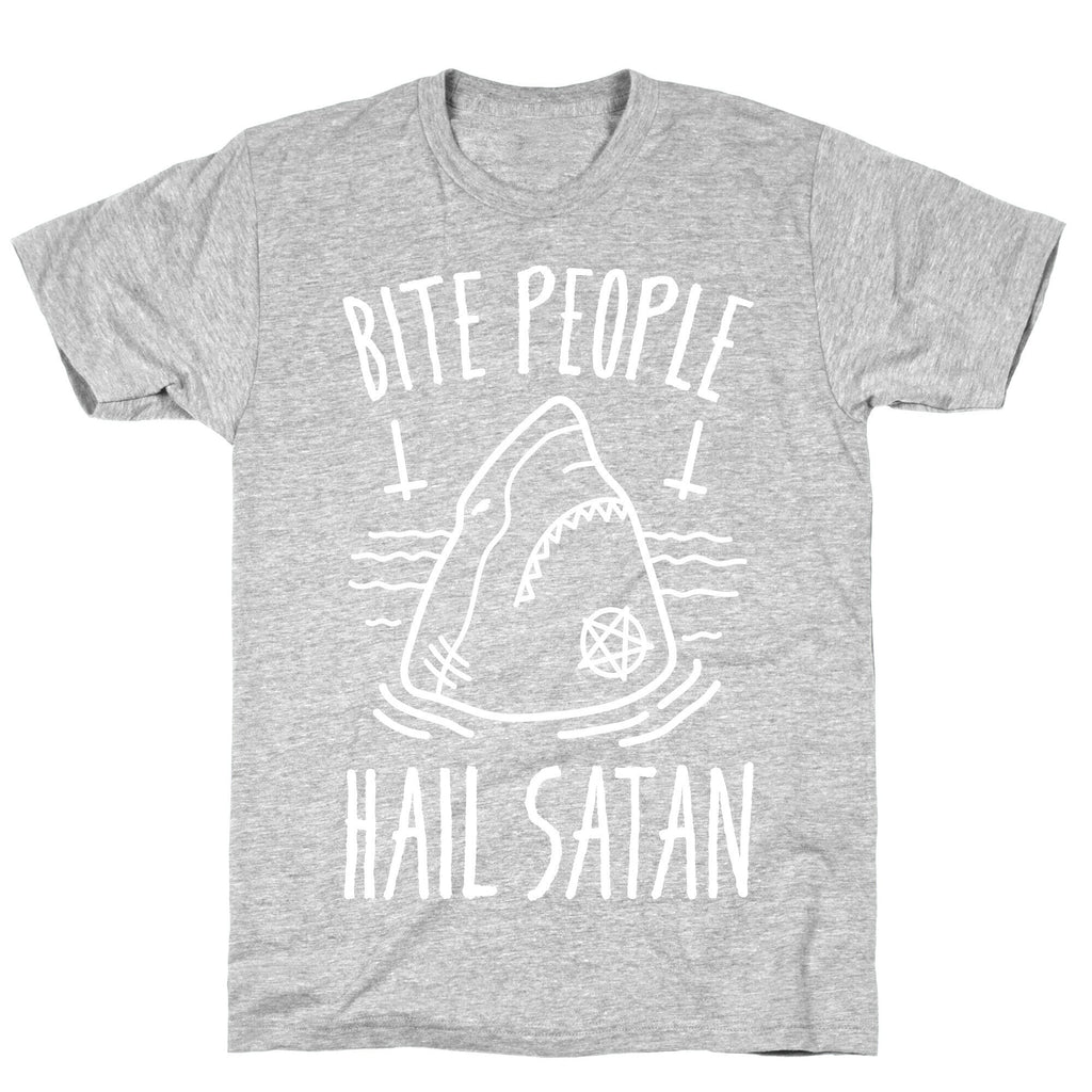 Bite People Hail Satan - Shark (White) T-Shirt Hoodie, Sweatshirt | PureTeeCo.com (Image 2)