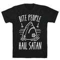 Bite People Hail Satan - Shark (White) T-Shirt Hoodie, Sweatshirt | PureTeeCo.com (Image 1)