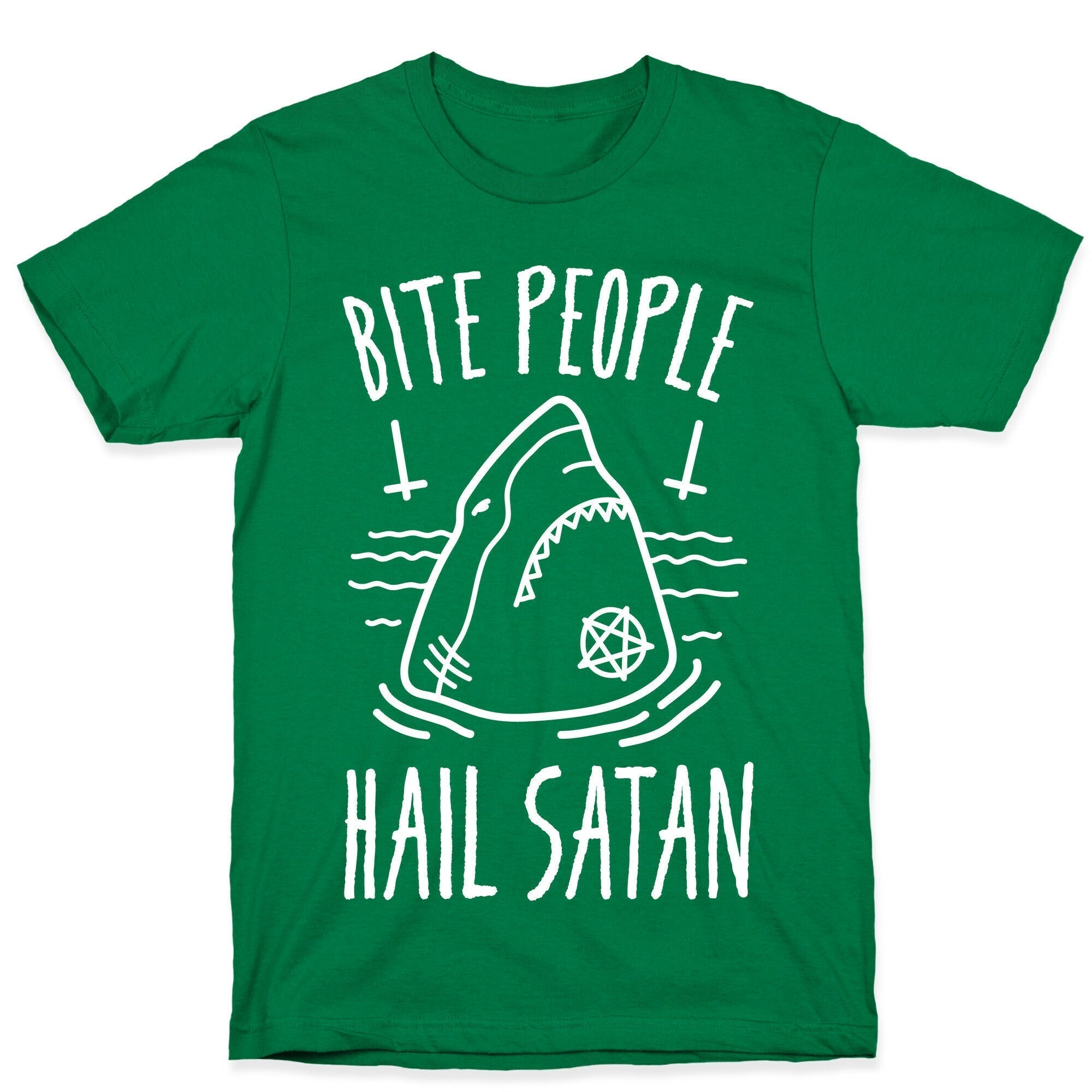 Bite People Hail Satan - Shark (White) T-Shirt Hoodie, Sweatshirt | PureTeeCo.com (Image 3)