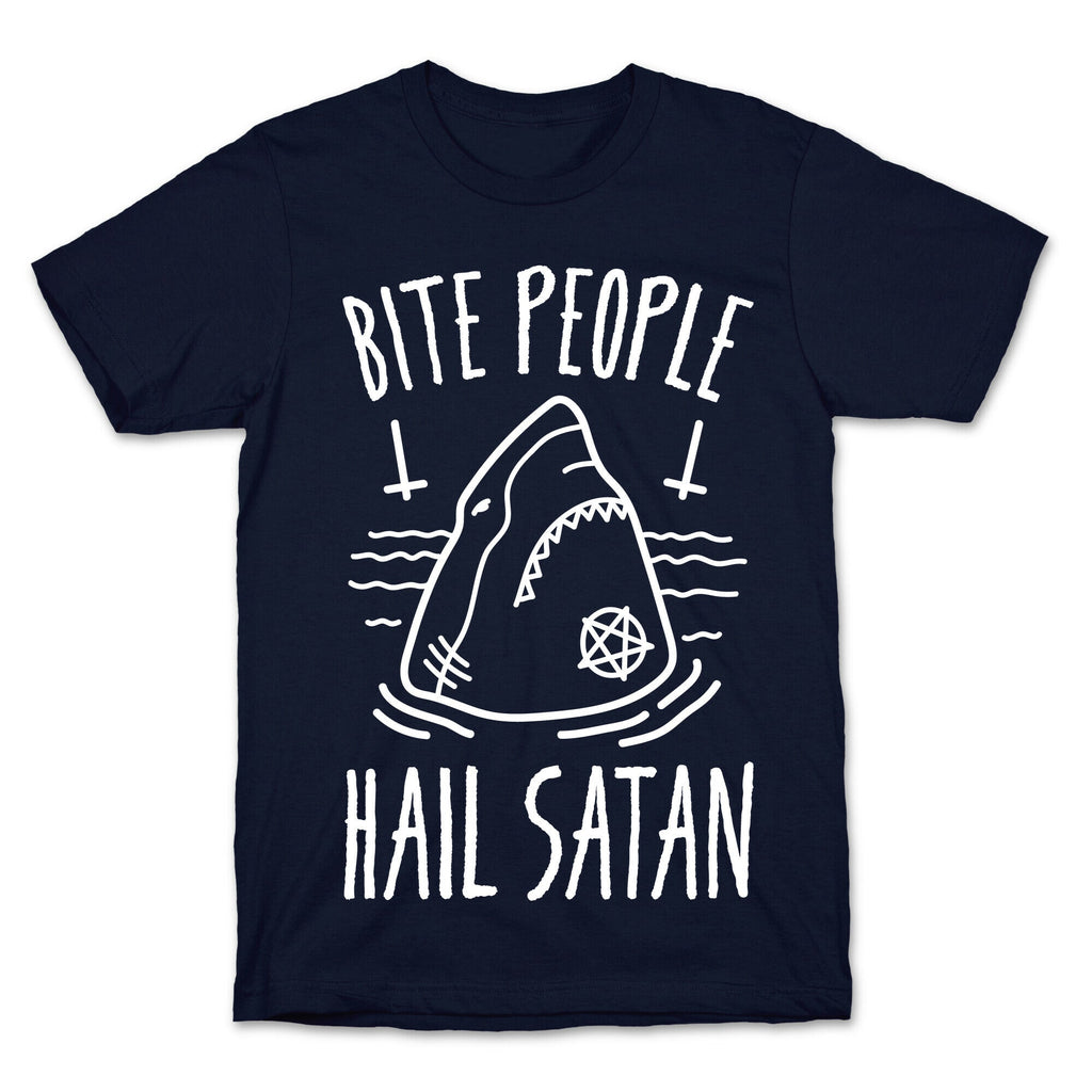 Bite People Hail Satan - Shark (White) T-Shirt Hoodie, Sweatshirt | PureTeeCo.com (Image 4)