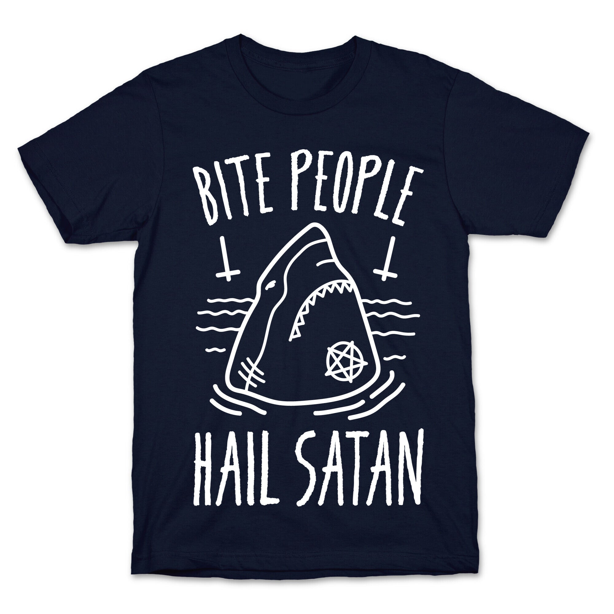 Bite People Hail Satan - Shark (White) T-Shirt Hoodie, Sweatshirt | PureTeeCo.com (Image 4)