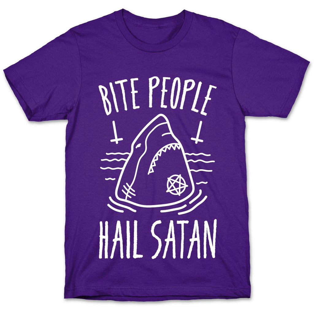 Bite People Hail Satan - Shark (White) T-Shirt Hoodie, Sweatshirt | PureTeeCo.com (Image 5)