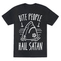 Bite People Hail Satan - Shark (White) Unisex Triblend Tee Hoodie, Sweatshirt | PureTeeCo.com (Image 1)