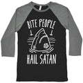 Bite People Hail Satan - Shark (White) Baseball Tee Hoodie, Sweatshirt | PureTeeCo.com (Image 1)