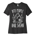 Bite People Hail Satan - Shark (White) Women's Cotton Tee Hoodie, Sweatshirt | PureTeeCo.com (Image 1)