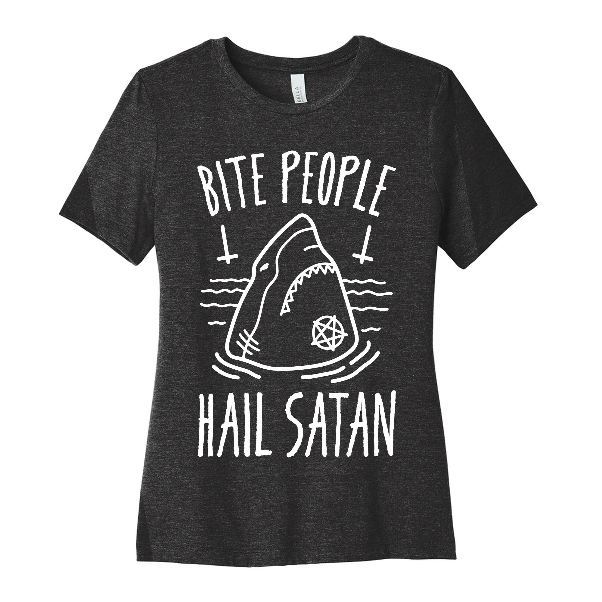 Bite People Hail Satan - Shark (White) Women's Cotton Tee Hoodie, Sweatshirt | PureTeeCo.com (Image 1)
