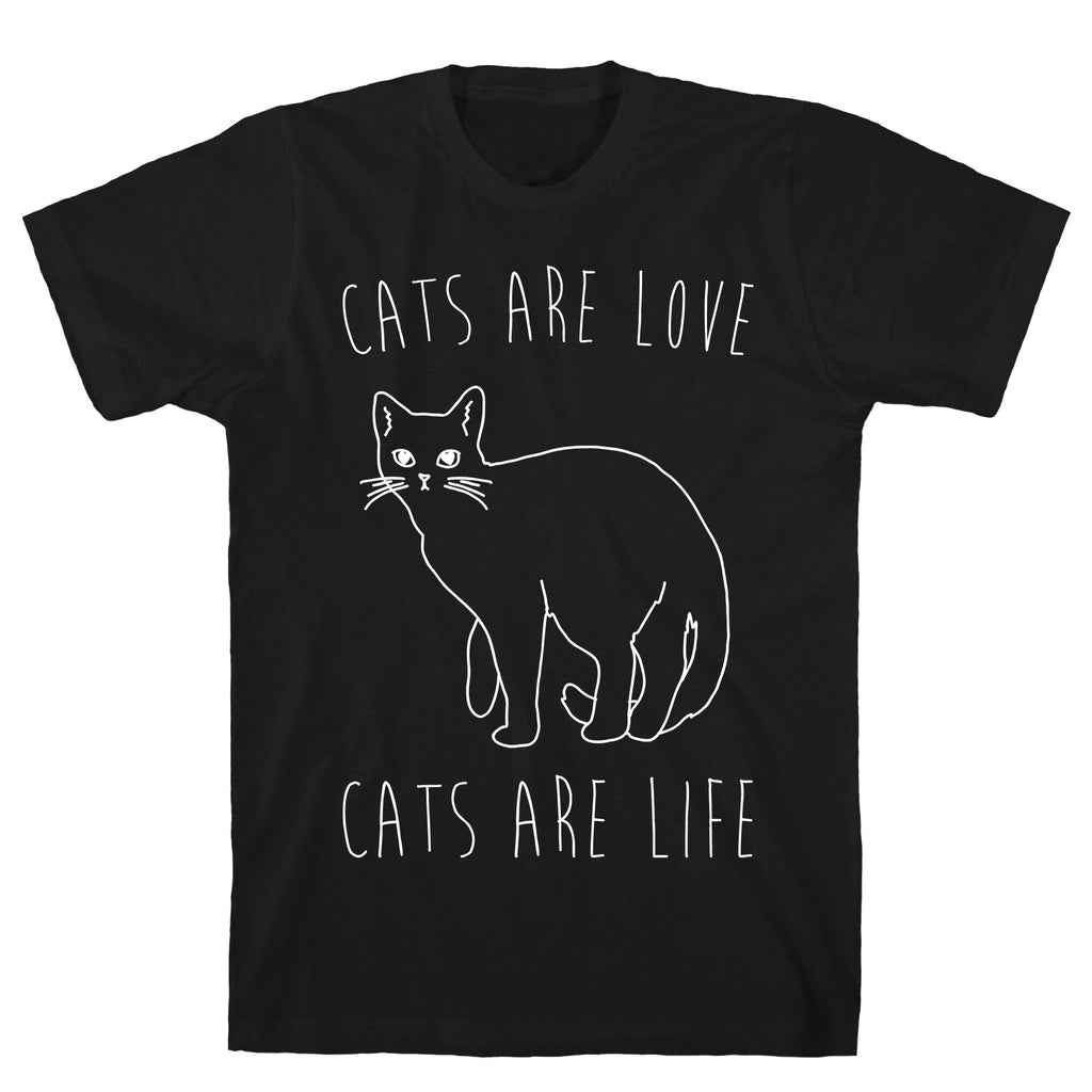 Cats Are Love Cats Are Life White Print T-Shirt Hoodie, Sweatshirt | PureTeeCo.com (Image 1)