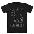 Cats Are Love Cats Are Life White Print T-Shirt Hoodie, Sweatshirt | PureTeeCo.com (Image 1)