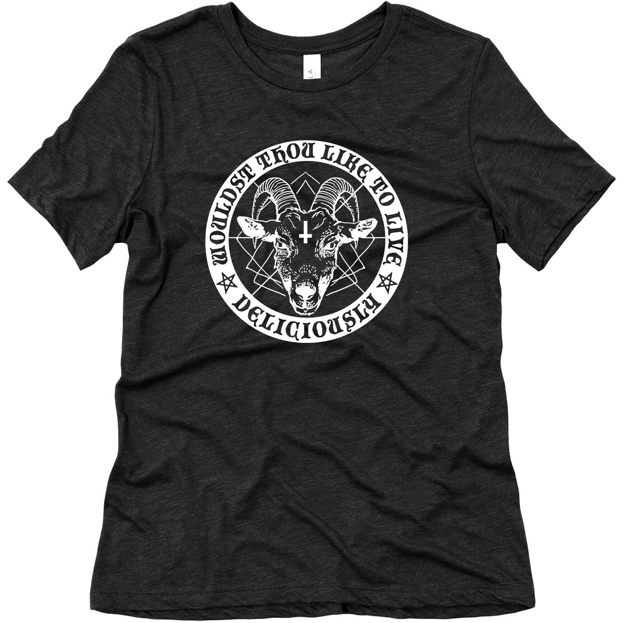 Black Philip: Wouldst Thou Like To Live Deliciously Women's Triblend Tee Hoodie, Sweatshirt | PureTeeCo.com (Image 1)