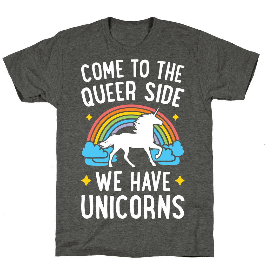 Come To The Queer Side We Have Unicorns Unisex Triblend Tee Hoodie, Sweatshirt | PureTeeCo.com (Image 3)