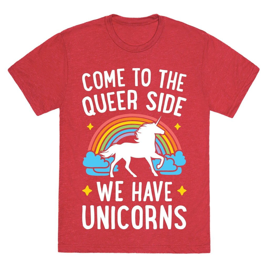 Come To The Queer Side We Have Unicorns Unisex Triblend Tee Hoodie, Sweatshirt | PureTeeCo.com (Image 4)