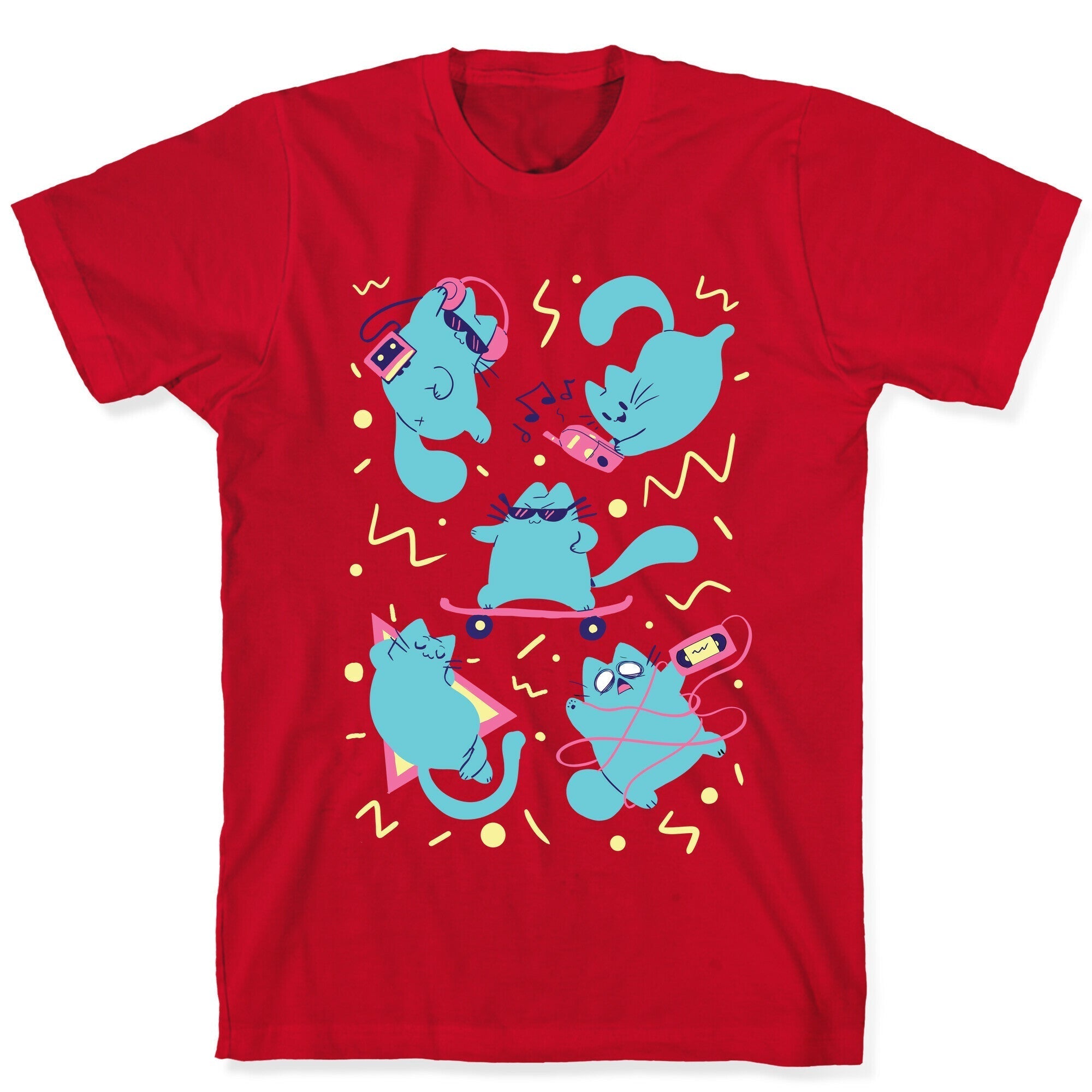 90's Cats Pattern T-Shirt Hoodie, Sweatshirt | PureTeeCo.com (Image 3)