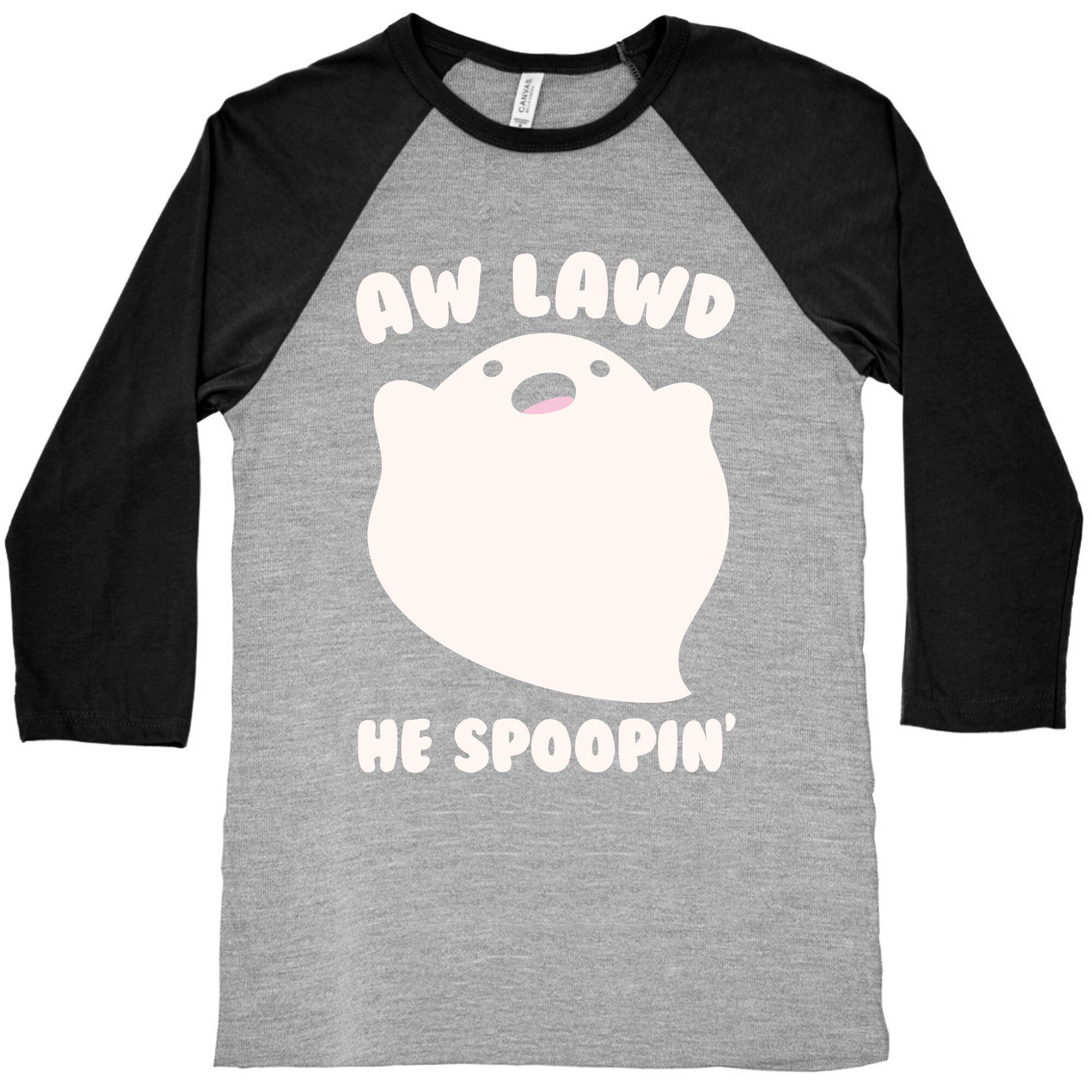 Aw Lawd He Spoopin' Ghost Parody White Print Baseball Tee Hoodie, Sweatshirt | PureTeeCo.com (Image 2)