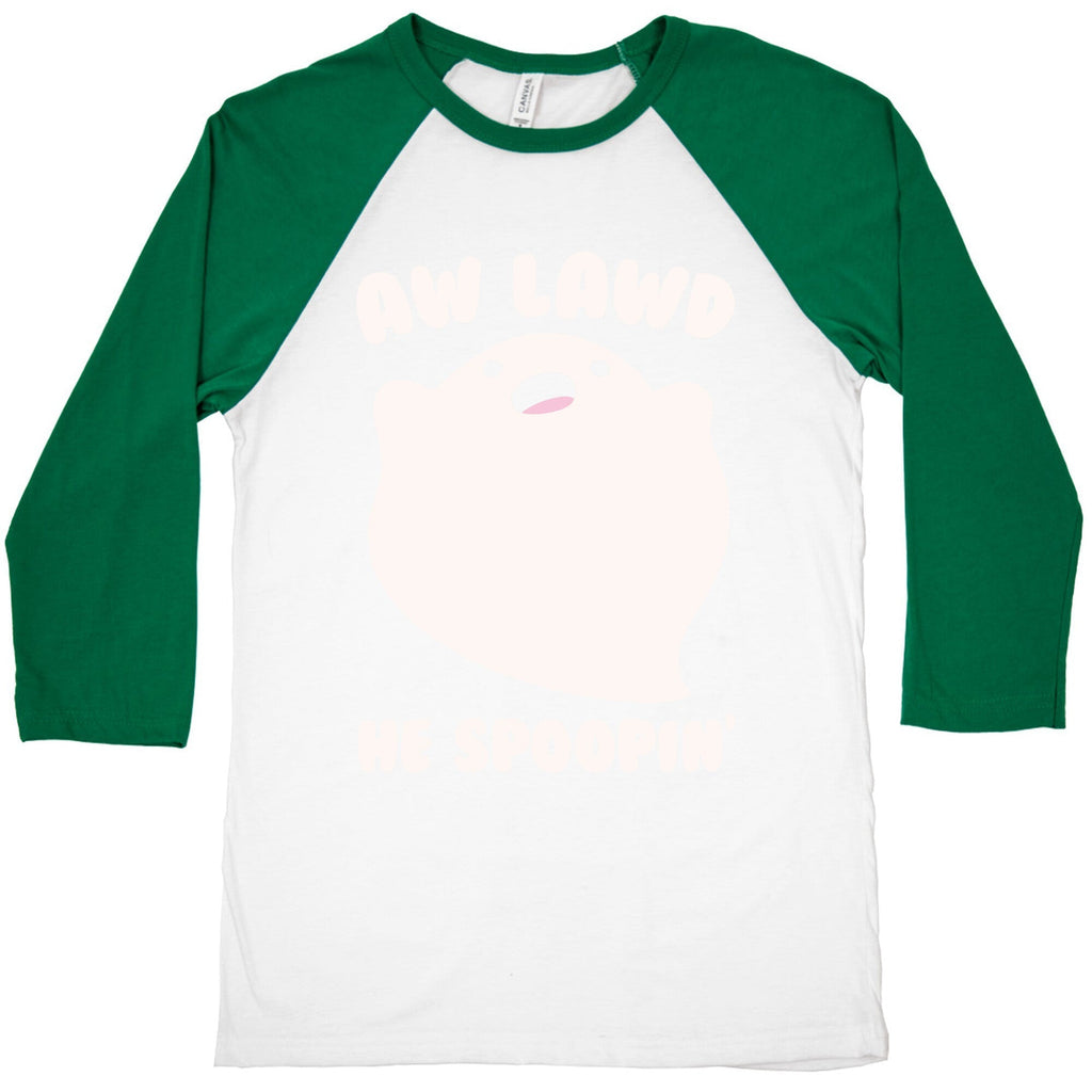 Aw Lawd He Spoopin' Ghost Parody White Print Baseball Tee Hoodie, Sweatshirt | PureTeeCo.com (Image 3)