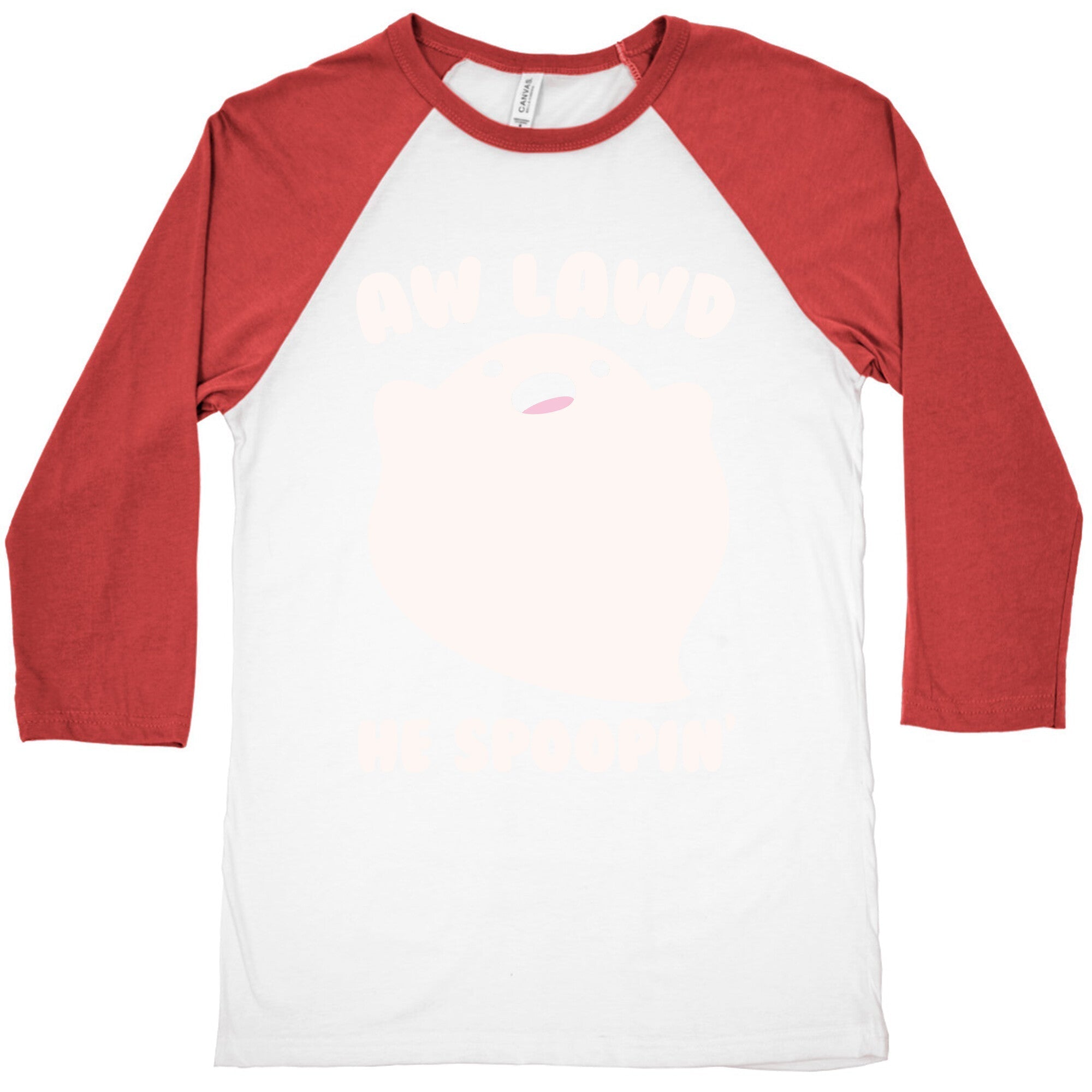 Aw Lawd He Spoopin' Ghost Parody White Print Baseball Tee Hoodie, Sweatshirt | PureTeeCo.com (Image 4)