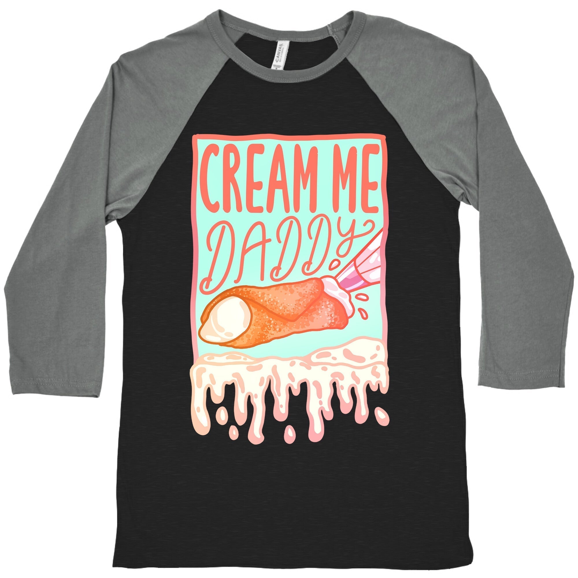 Cream Me Daddy Cannoli Baseball Tee Hoodie, Sweatshirt | PureTeeCo.com (Image 3)