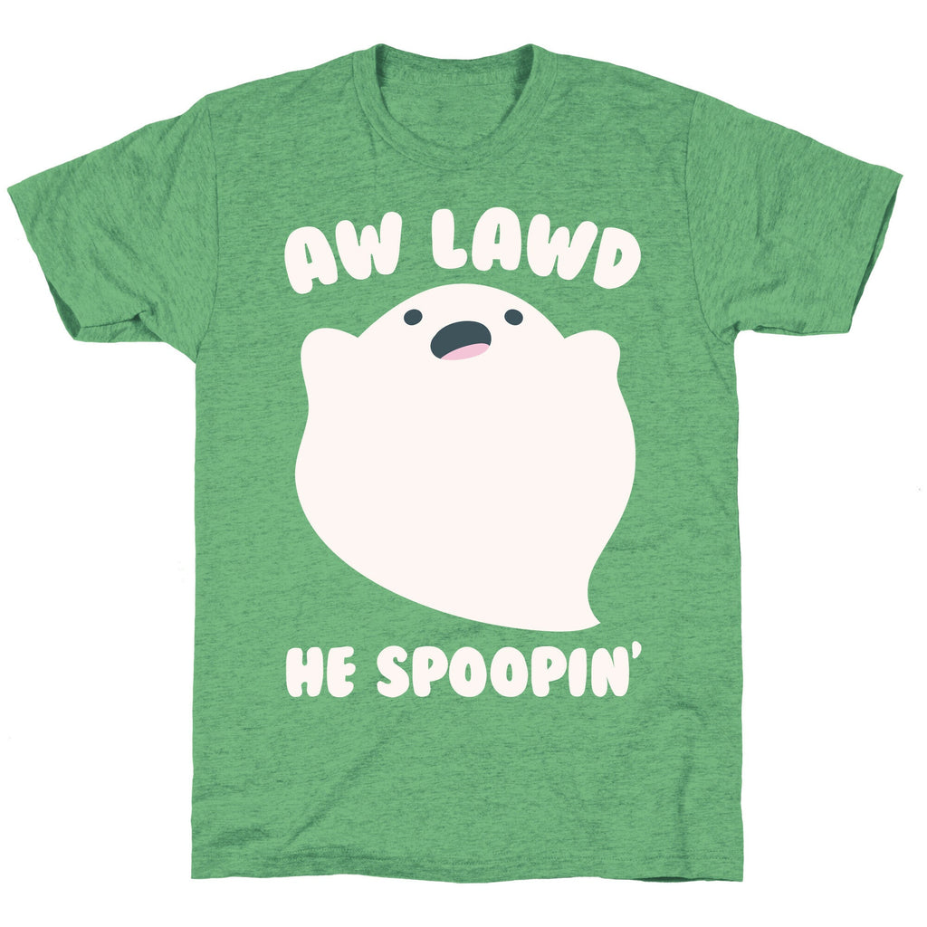 Aw Lawd He Spoopin' Ghost Parody White Print Unisex Triblend Tee Hoodie, Sweatshirt | PureTeeCo.com (Image 2)