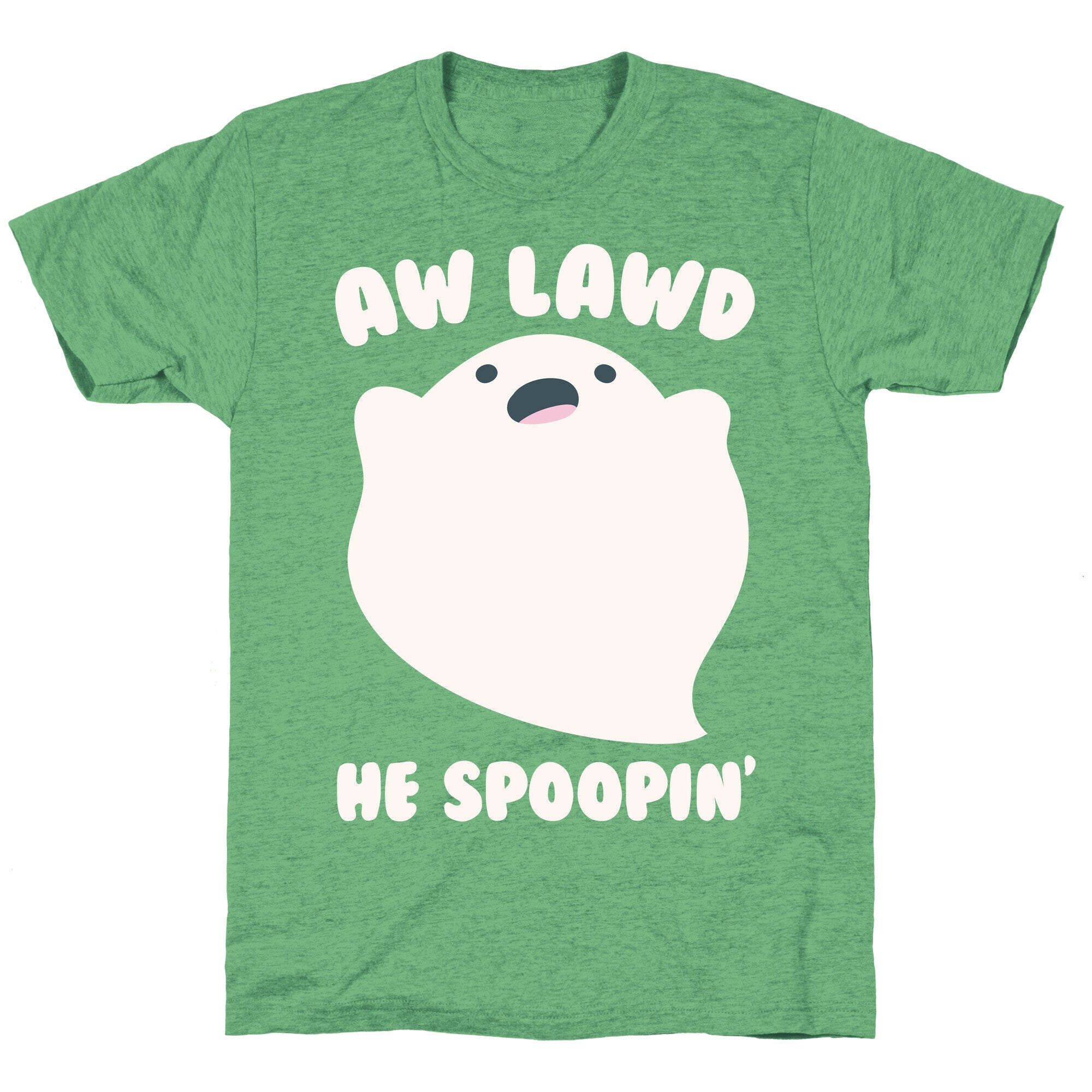 Aw Lawd He Spoopin' Ghost Parody White Print Unisex Triblend Tee Hoodie, Sweatshirt | PureTeeCo.com (Image 2)