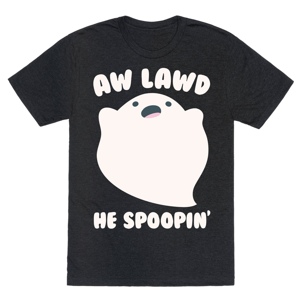Aw Lawd He Spoopin' Ghost Parody White Print Unisex Triblend Tee Hoodie, Sweatshirt | PureTeeCo.com (Image 1)