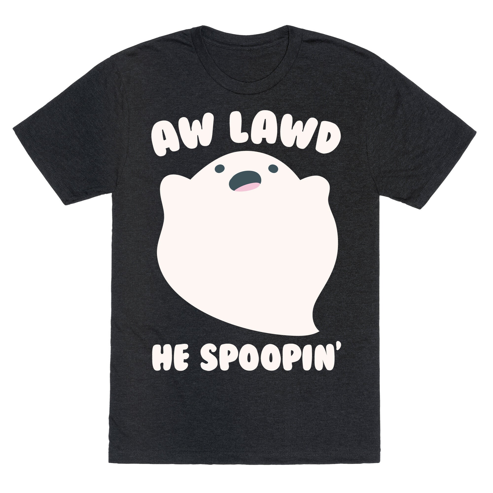Aw Lawd He Spoopin' Ghost Parody White Print Unisex Triblend Tee Hoodie, Sweatshirt | PureTeeCo.com (Image 1)