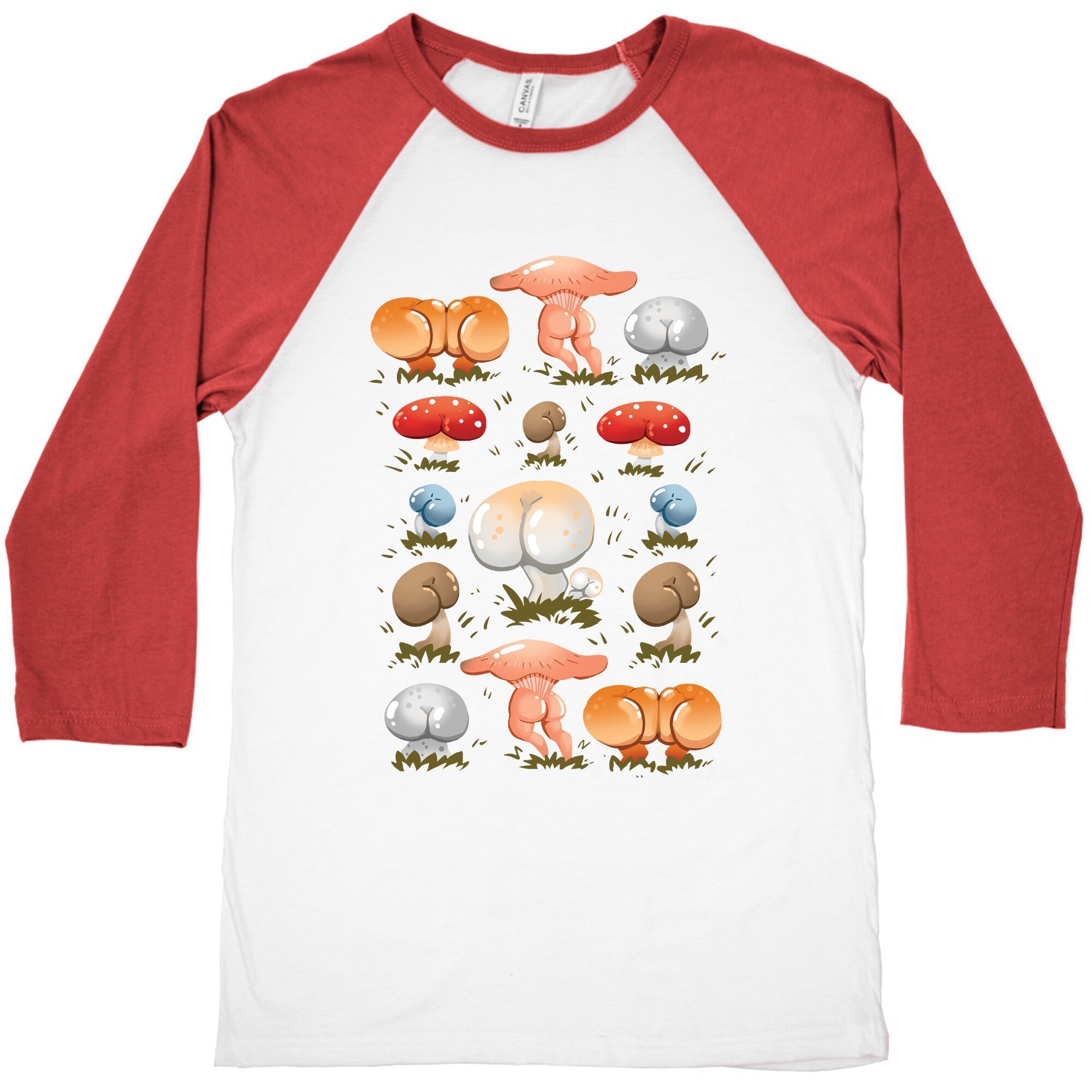 Butt Mushroom Pattern Baseball Tee Hoodie, Sweatshirt | PureTeeCo.com (Image 1)