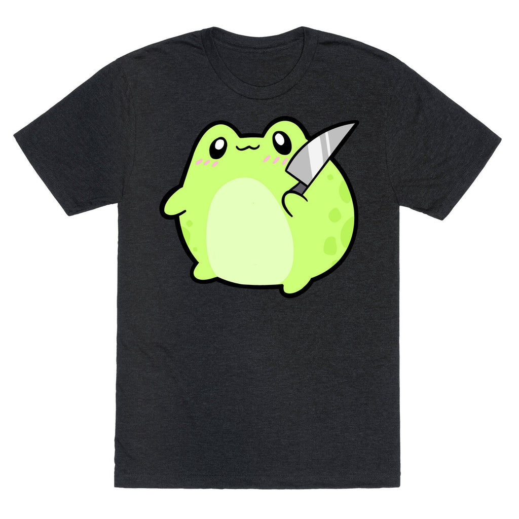 Cute Froggie With A Knife Unisex Triblend Tee Hoodie, Sweatshirt | PureTeeCo.com (Image 1)