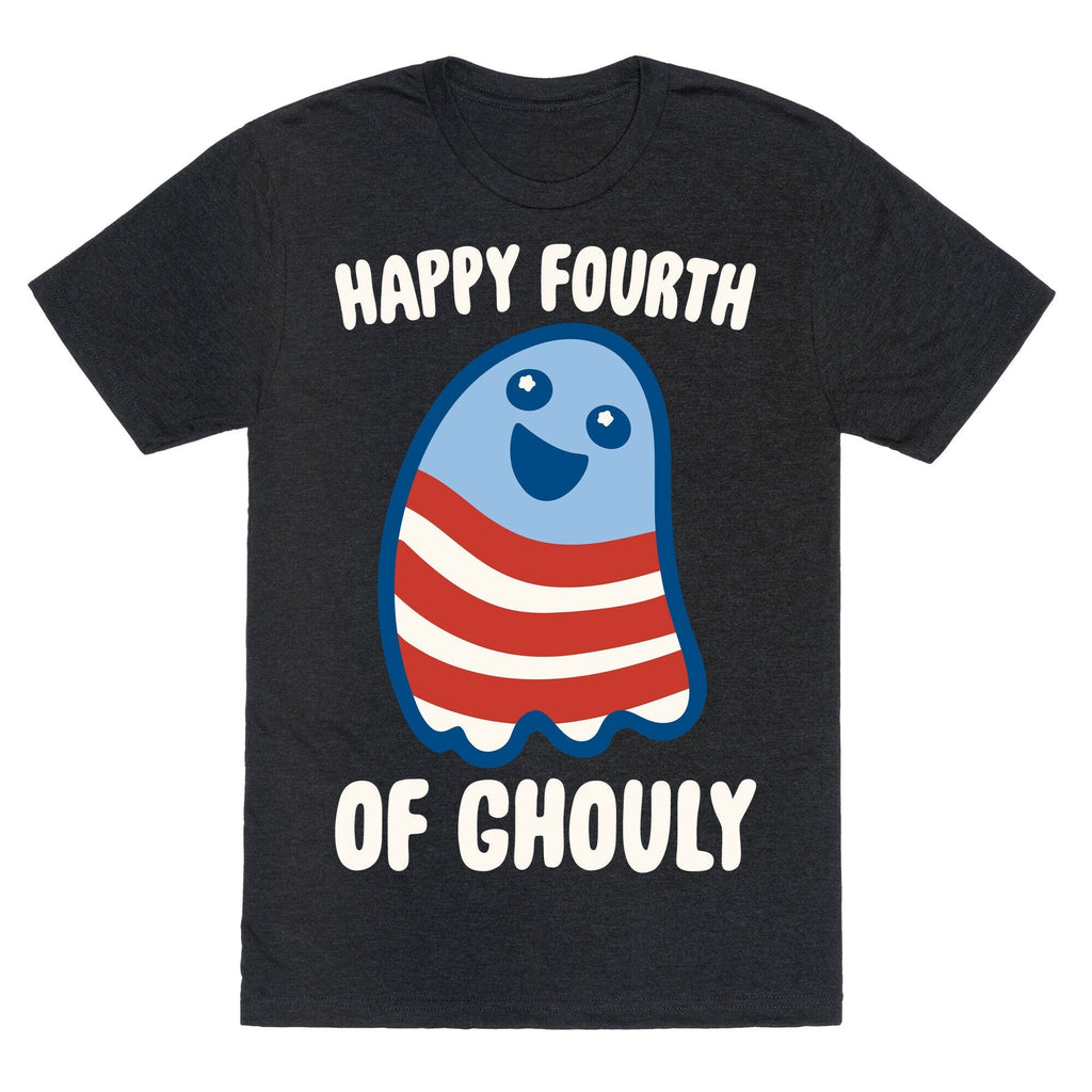 Happy Fourth of Ghouly White Print Unisex Triblend Tee Hoodie, Sweatshirt | PureTeeCo.com (Image 1)