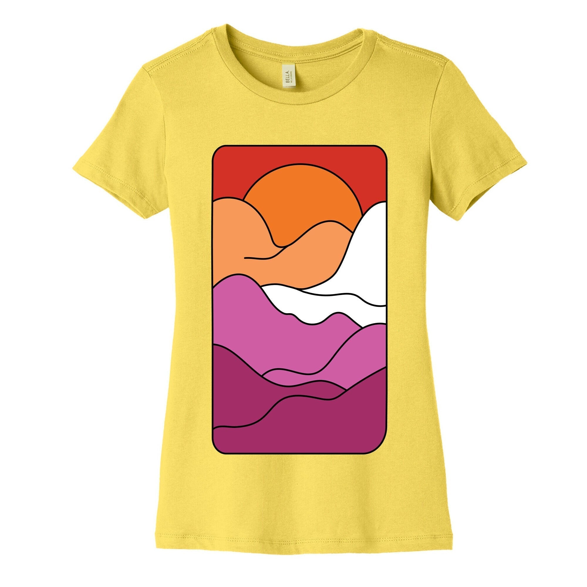 Groovy Pride Flag Landscapes: Lesbian Flag Women's Cotton Tee Hoodie, Sweatshirt | PureTeeCo.com (Image 3)