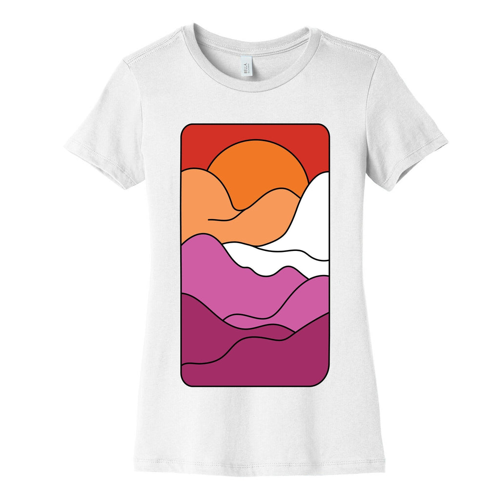 Groovy Pride Flag Landscapes: Lesbian Flag Women's Cotton Tee Hoodie, Sweatshirt | PureTeeCo.com (Image 4)