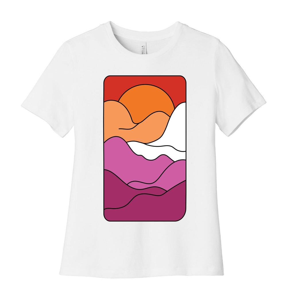 Groovy Pride Flag Landscapes: Lesbian Flag Women's Cotton Tee Hoodie, Sweatshirt | PureTeeCo.com (Image 1)