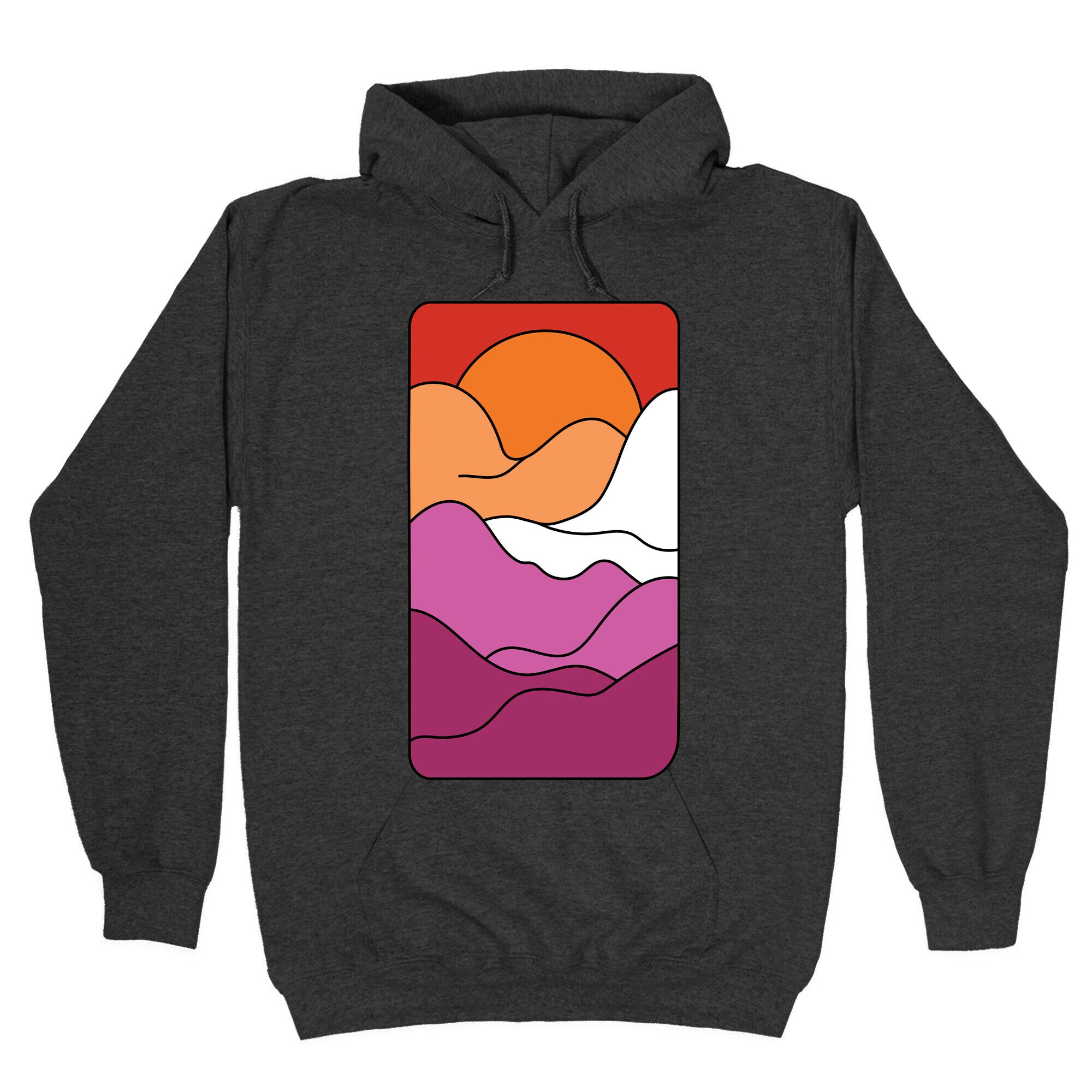 Groovy Pride Flag Landscapes: Lesbian Flag Hoodie T-Shirts, Sweatshirt | PureTeeCo.com (Image 3)
