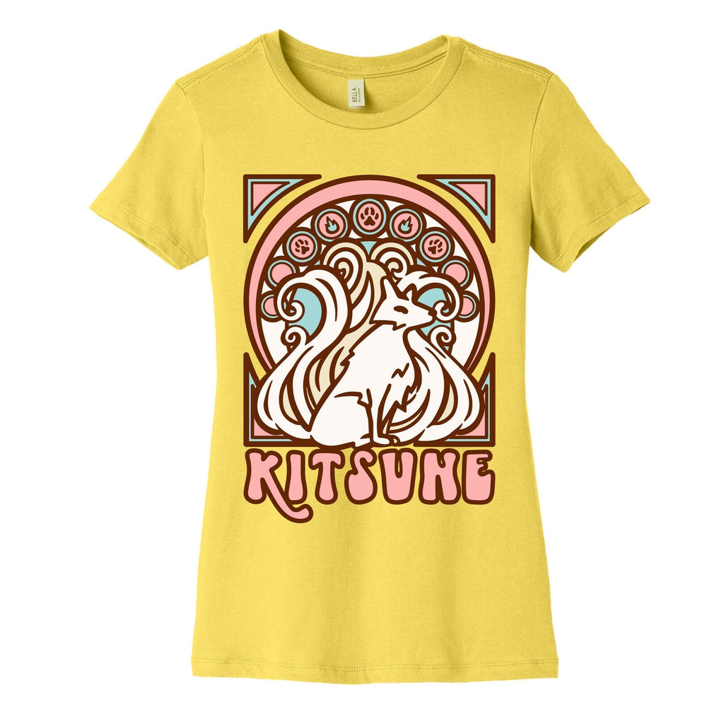 Art Nouveau Kitsune Women's Cotton Tee Hoodie, Sweatshirt | PureTeeCo.com (Image 3)