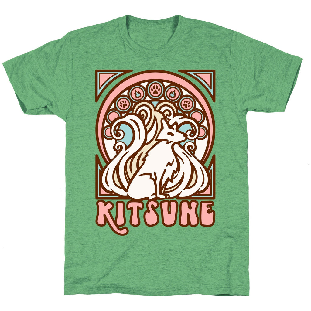 Art Nouveau Kitsune Unisex Triblend Tee Hoodie, Sweatshirt | PureTeeCo.com (Image 1)