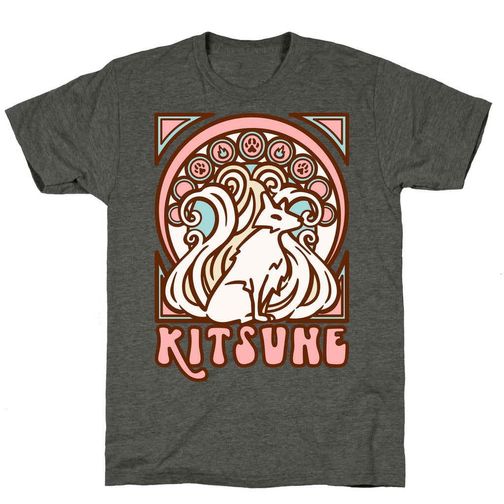 Art Nouveau Kitsune Unisex Triblend Tee Hoodie, Sweatshirt | PureTeeCo.com (Image 2)